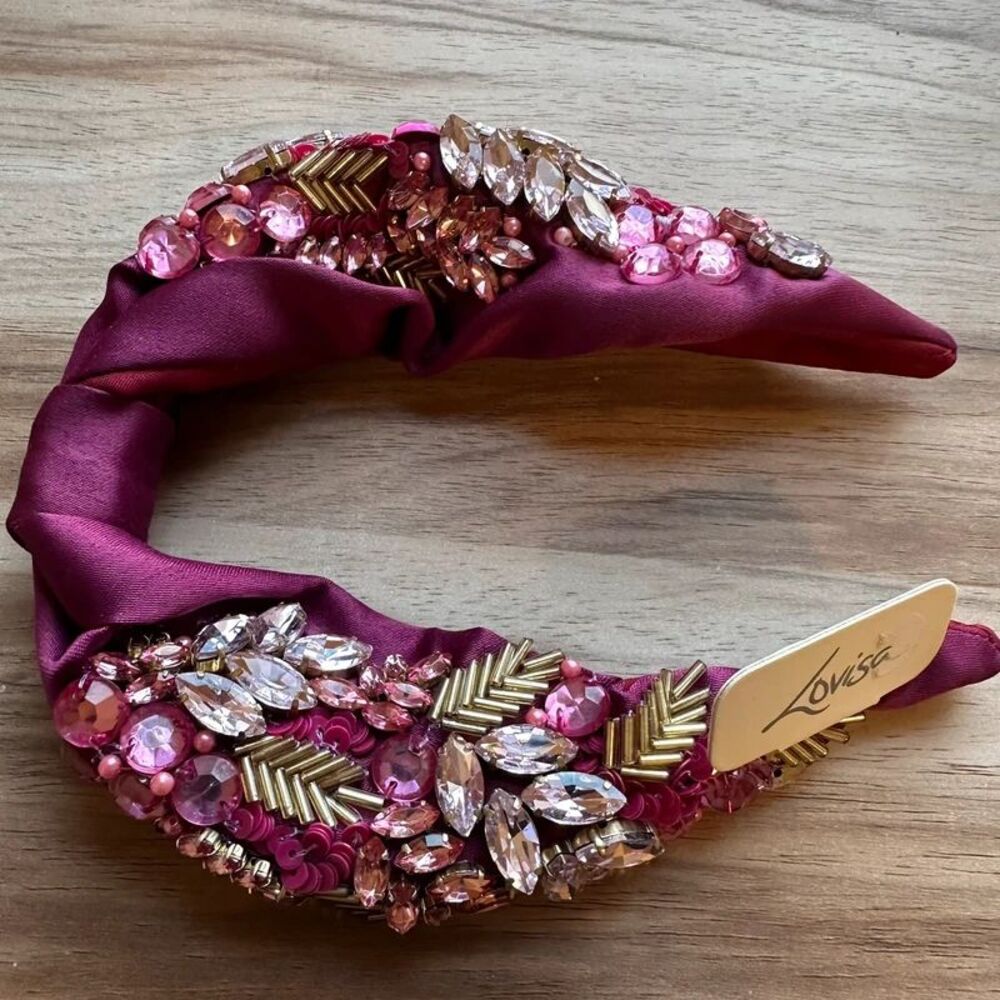 Lovisa Pink Crystal Rhinestone Beaded Satin Knot Headband Jeweled NWT